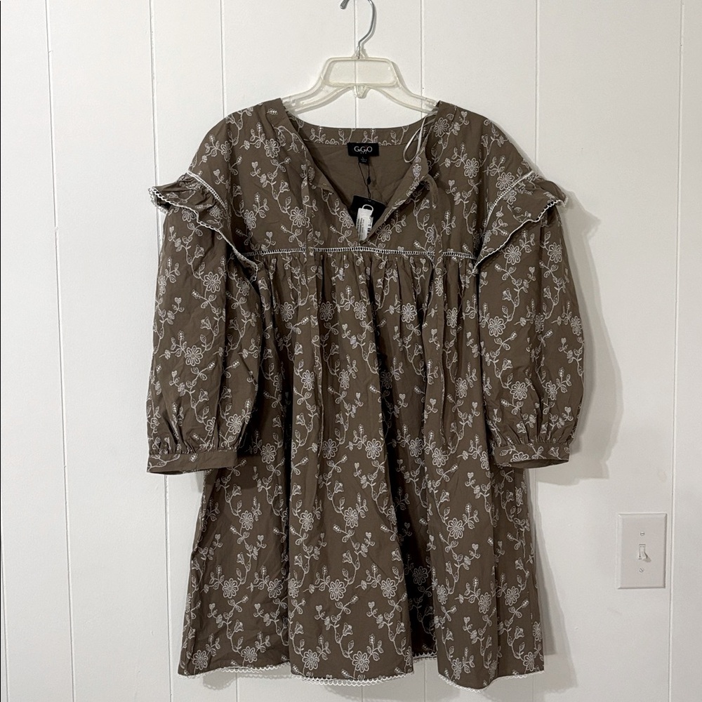 Gigio Vintage Floral Print Ruffle Sleeve Embroidered Dress Size L NWT‎ - Picture 10 of 14